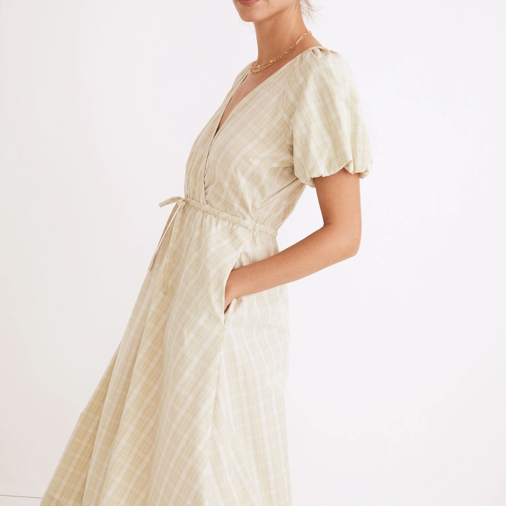 Madewell Light Green Plaid Midi Dress - Picture 3 of 8